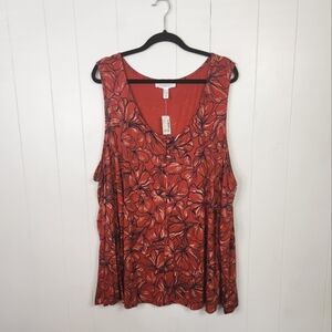 Addition Elle Orange Floral Swing Tank Top New NWT Plus Size 5X Tunic Stretchy